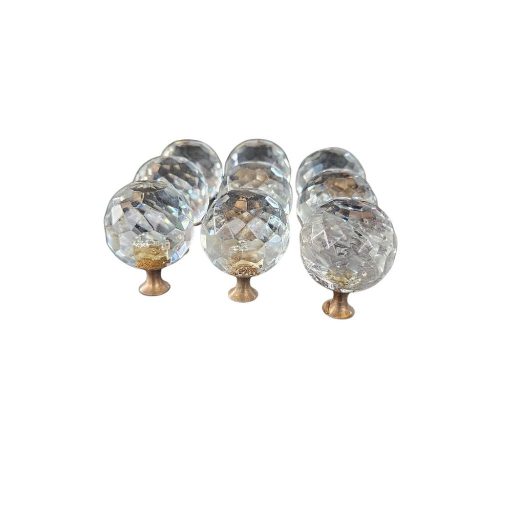 8pc Vintage clear glass Round Diamond Drawer Pulls